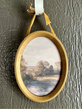 ✨NEW🌲My Texas House Mellow Meadow Gold Oval Framed Landscape Wall Art🖼️